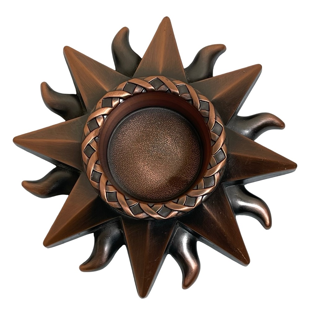 Vintage Sunburst Celestial Votive Tealight Candle Holder Copper Tone Whimsigoth